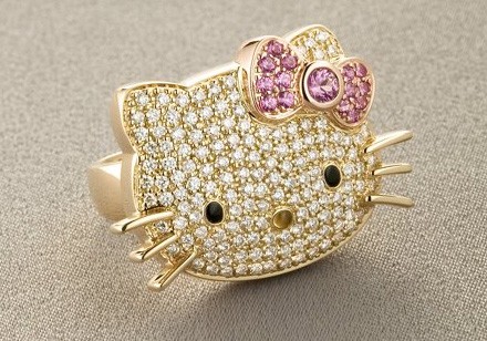 it's a 18-karat yellow gold hello kitty diamond ring. and it costs $4250 :O